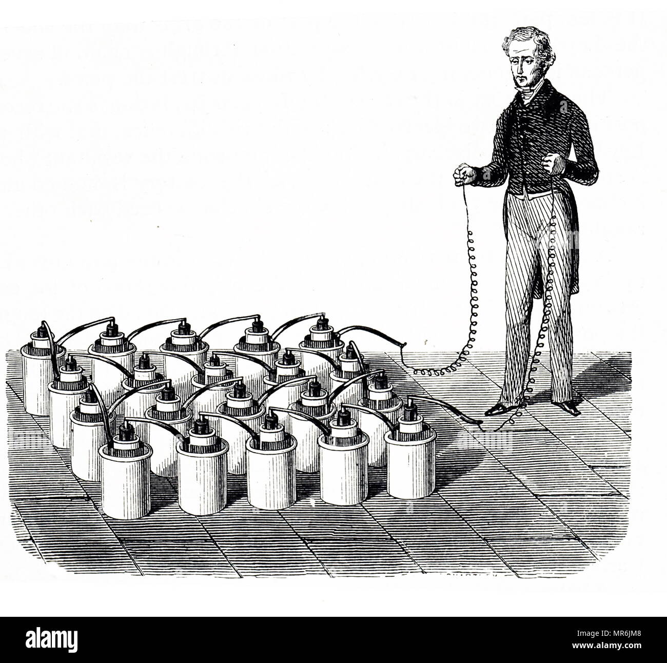 Engraving depicting a battery of twenty cells used to give therapeutic