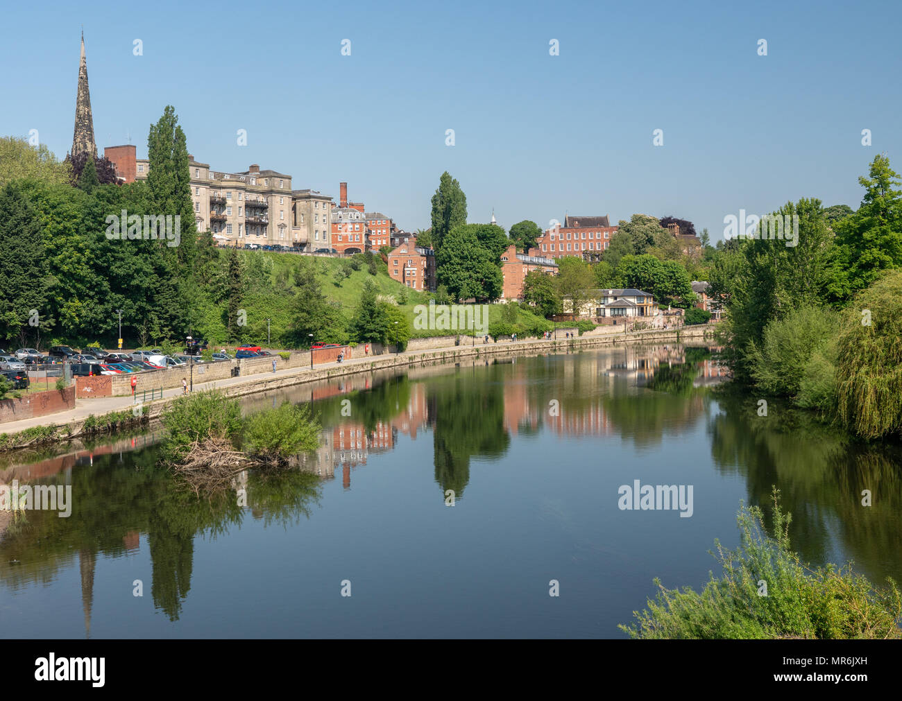 Skyline of Shrewsbury above river Severn Stock Photo Alamy