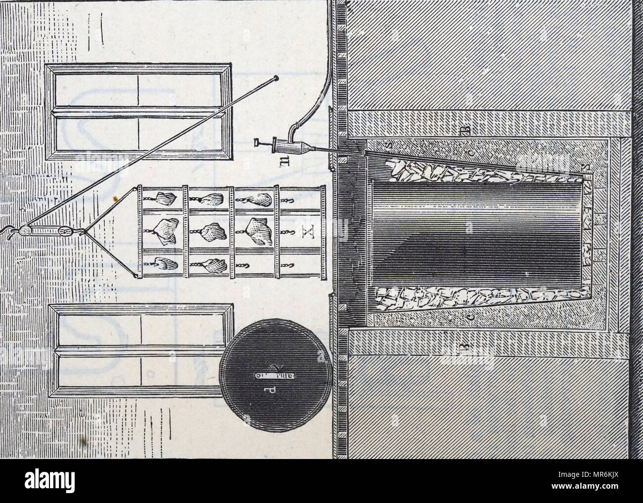 Medieval Cold Store Engraving depicting a sunken cold store for a butcher's shop. Ice was ...