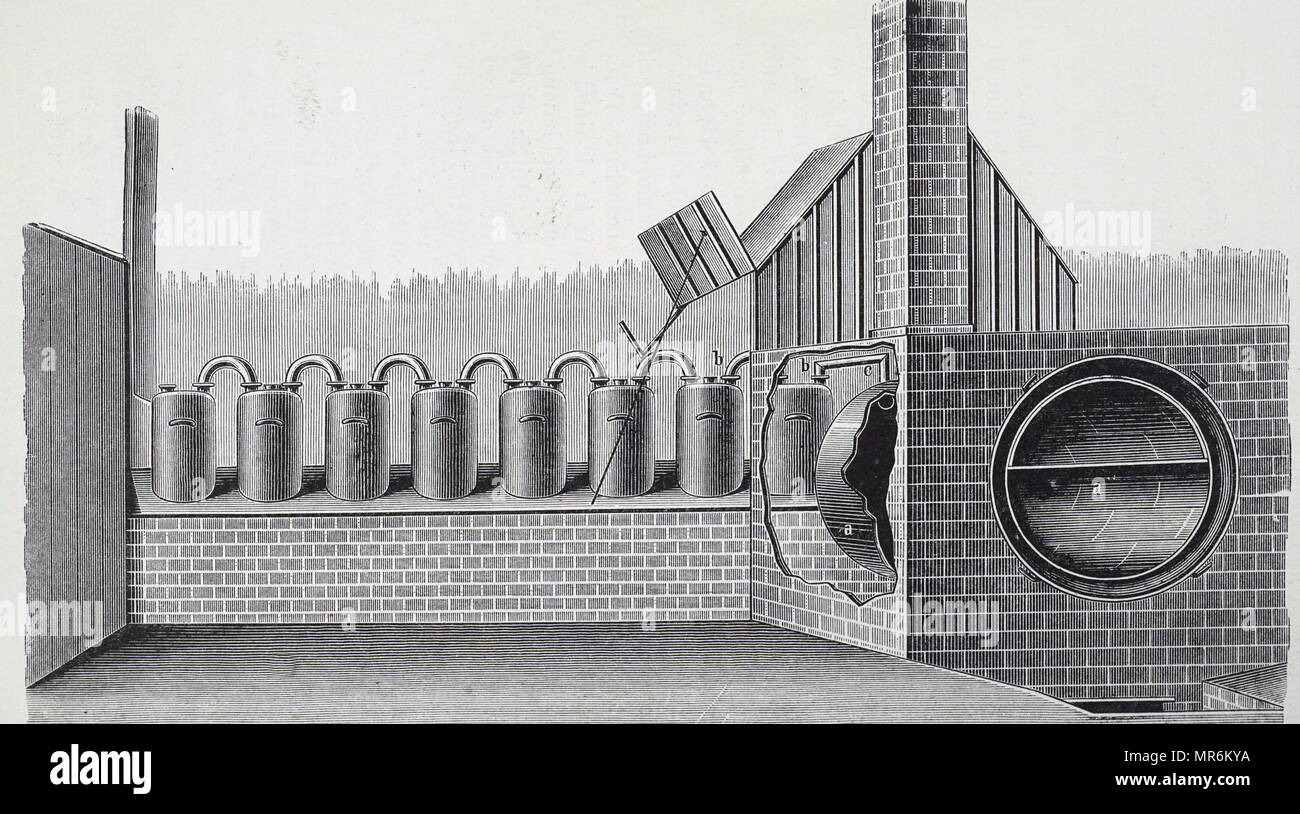 Engraving depicting nitric acid manufacturing using cast iron cylinders