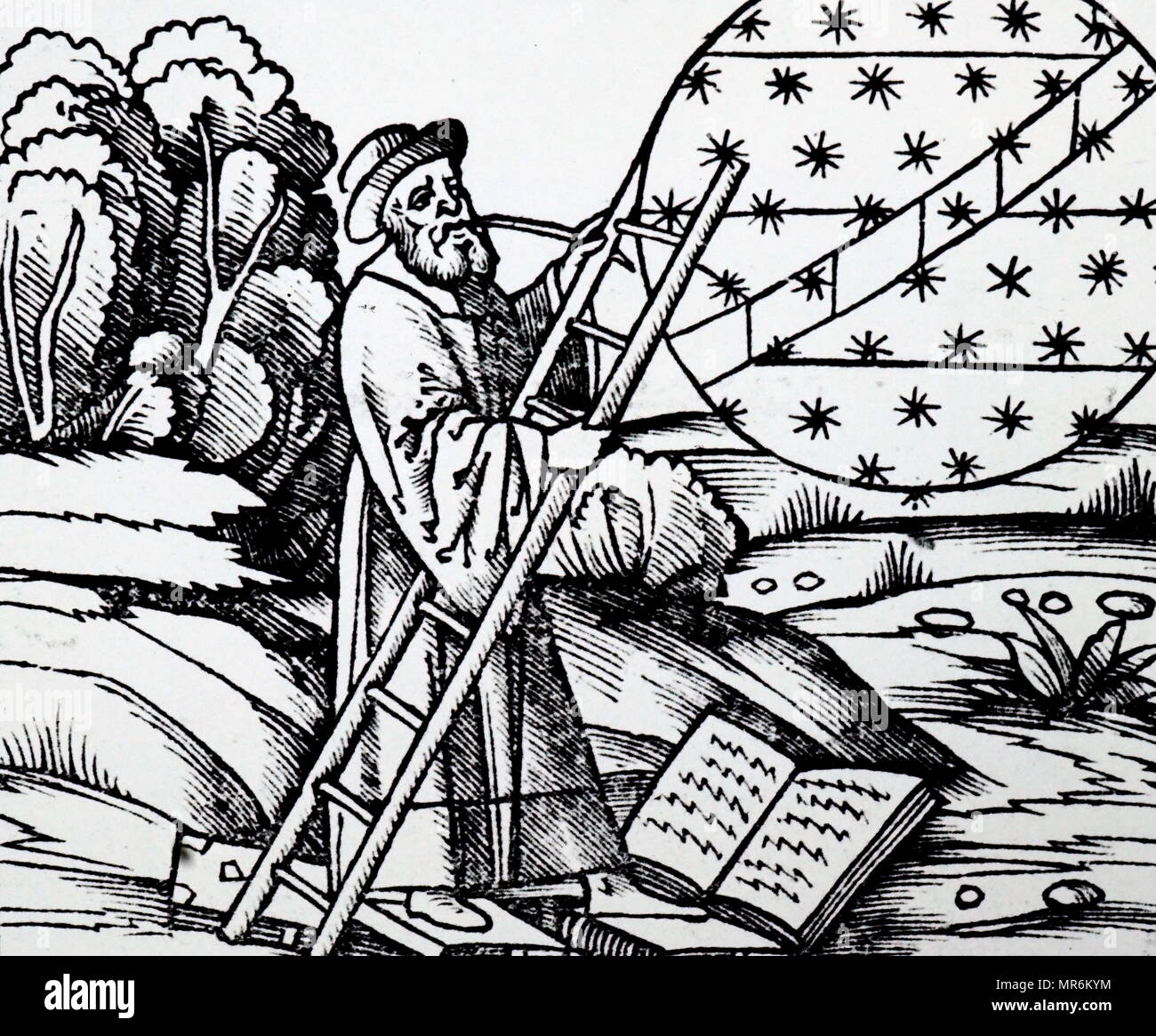 Woodblock engraving depicting Jacob's Ladder the connection between the