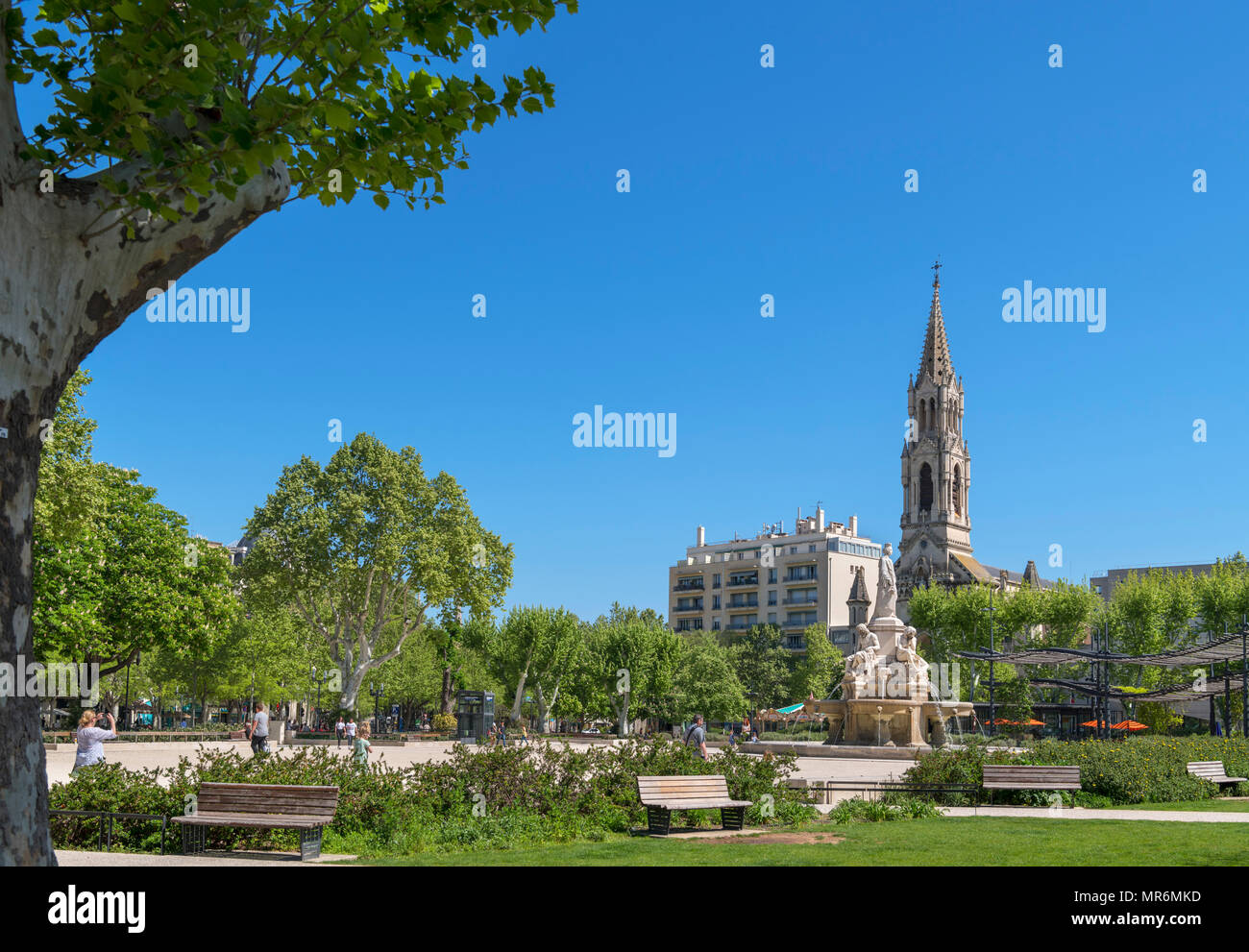 Esplanade Charles-de-Gaulle in the city centre, Nimes, Languedoc, France Stock Photo