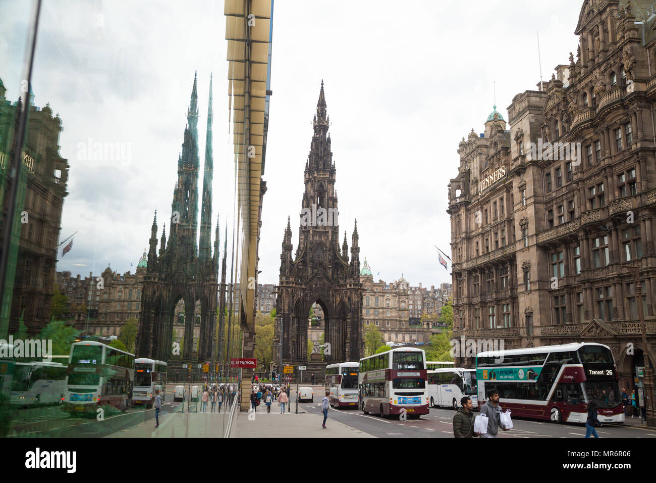 An Edinburgh street scene the Scott Monument seen from St David Street
