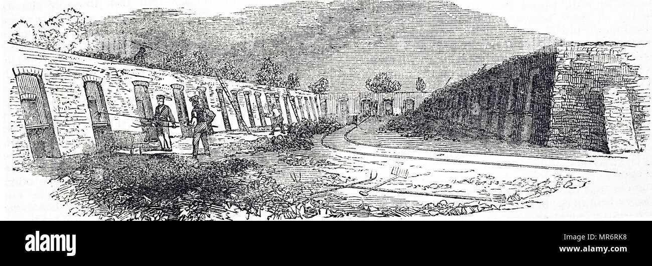 Engraving depicting the coke ovens producing fuel for the Butterly Ironworks, Derbyshire. Dated 19th century Stock Photo
