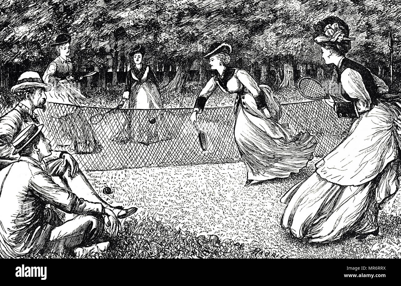 Cartoon depicting a game of lawn tennis. Illustrated by George du Maurier  (1834-1896) a Franco-British cartoonist and author. Dated 19th century  Stock Photo - Alamy