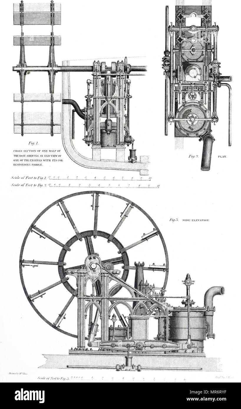 Diagram of Robert Napier's marine steam engine. Robert Napier (1791-1876) a Scottish marine engineer. Dated 19th century Stock Photo
