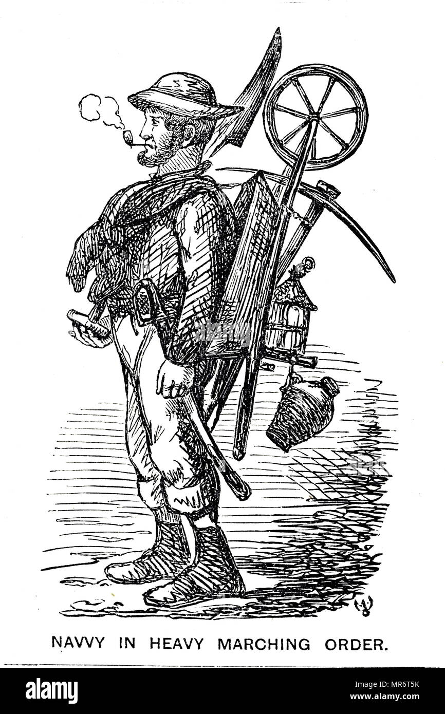 Cartoon Depicting A Navvy In Heavy Marching Order Railway Navvies Were Sent Out To The Crimea 