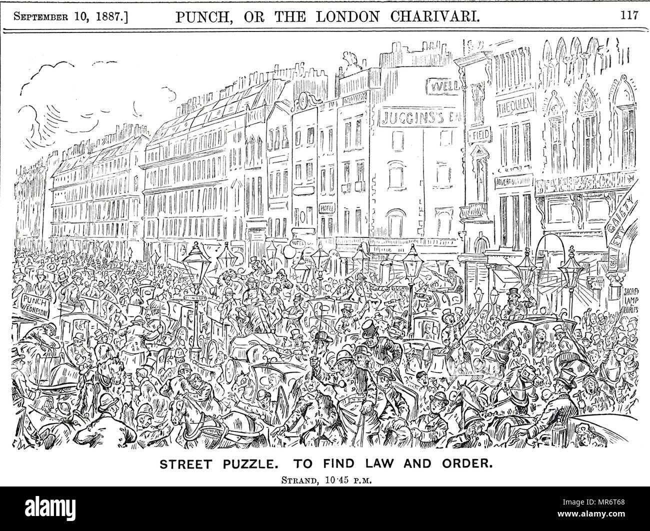 Illustration depicting a traffic jam in The Strand, London. Dated 19th century Stock Photo