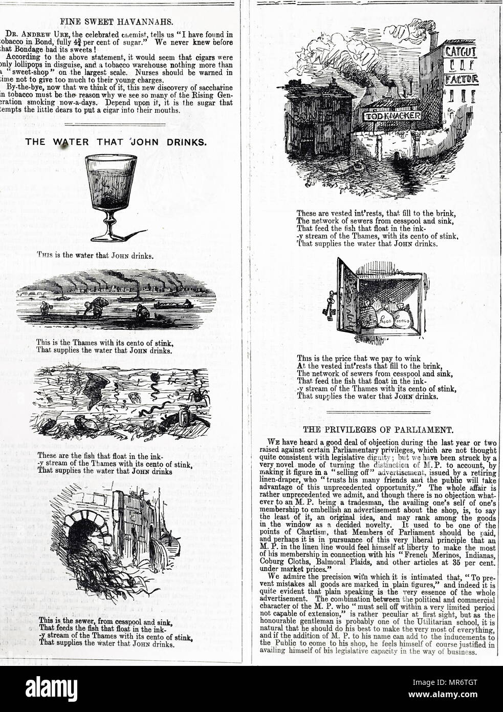 Article explaining where Londoners' get their water from. Dated 19th century Stock Photo
