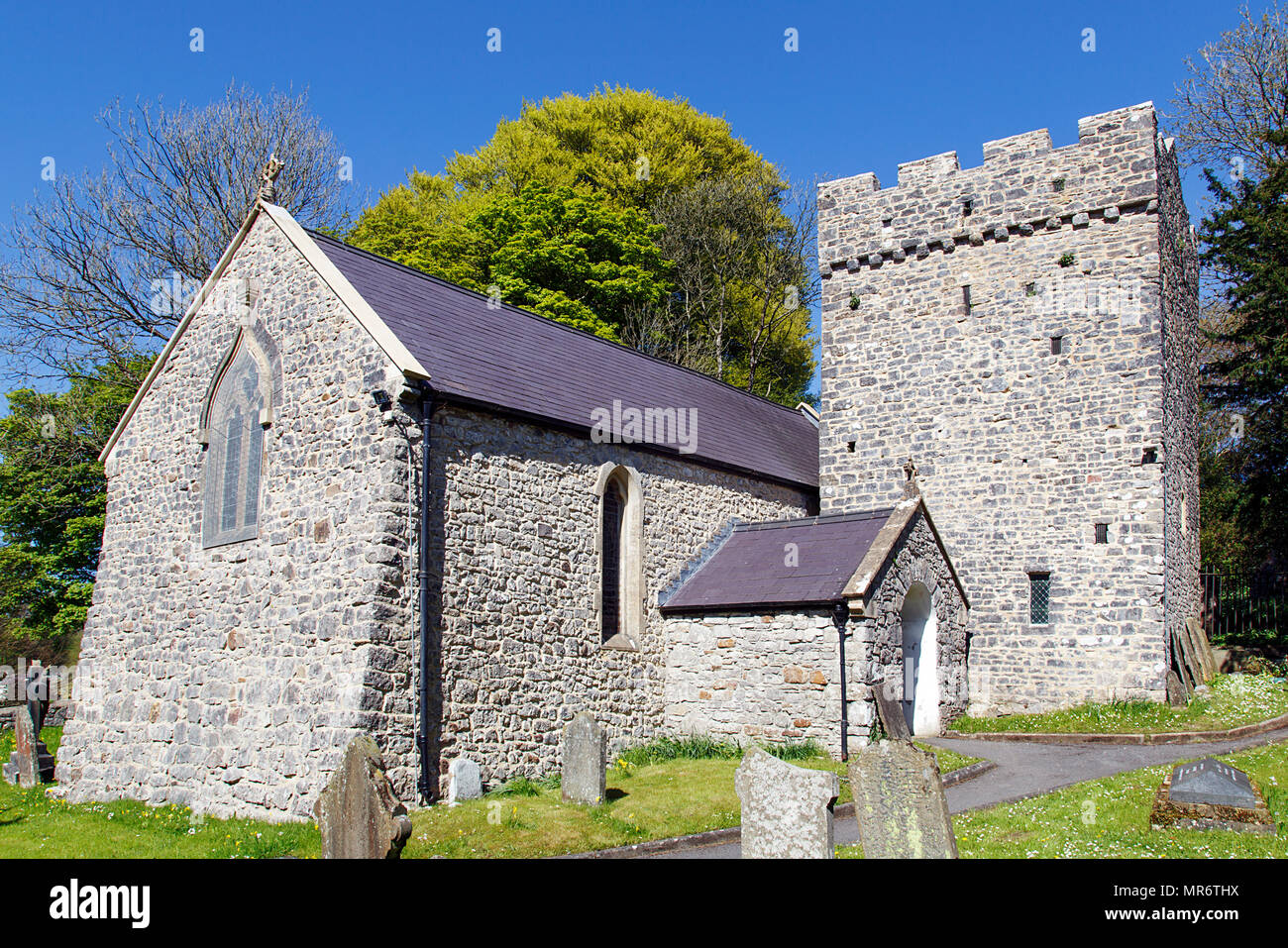 St Illtyd's Church, Ilston. A restored medieval church with Dark Age foundations. It is open during daylight hours in the summer months for prayer. Stock Photo