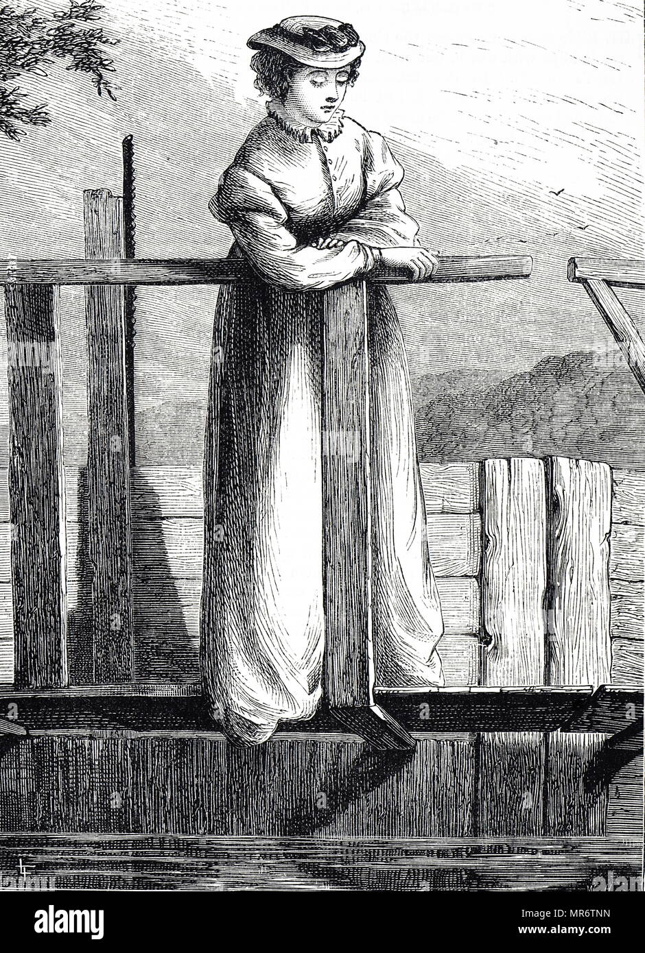 Engraving depicting a bridge across a lock gate. Dated 19th century ...