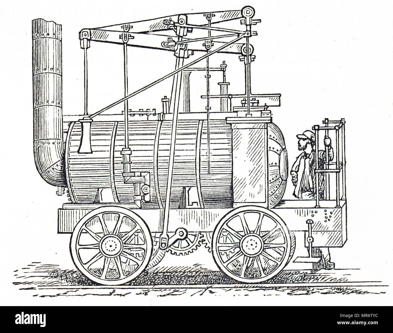 Engraving depicting William Hedley's 'Puffing Billy'. William Hedley (1779-1843) an English railway engineer. Dated 19th century Stock Photo