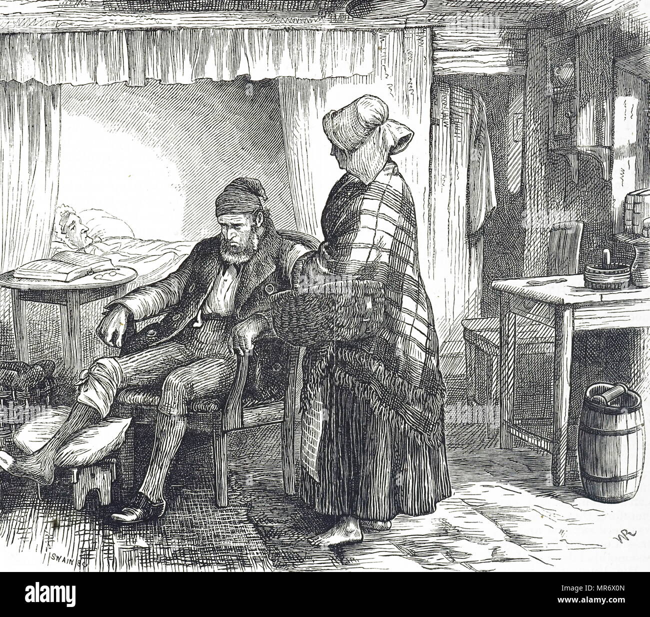 Engraving depicting a smallholder's cottage interior. Dated 19th ...