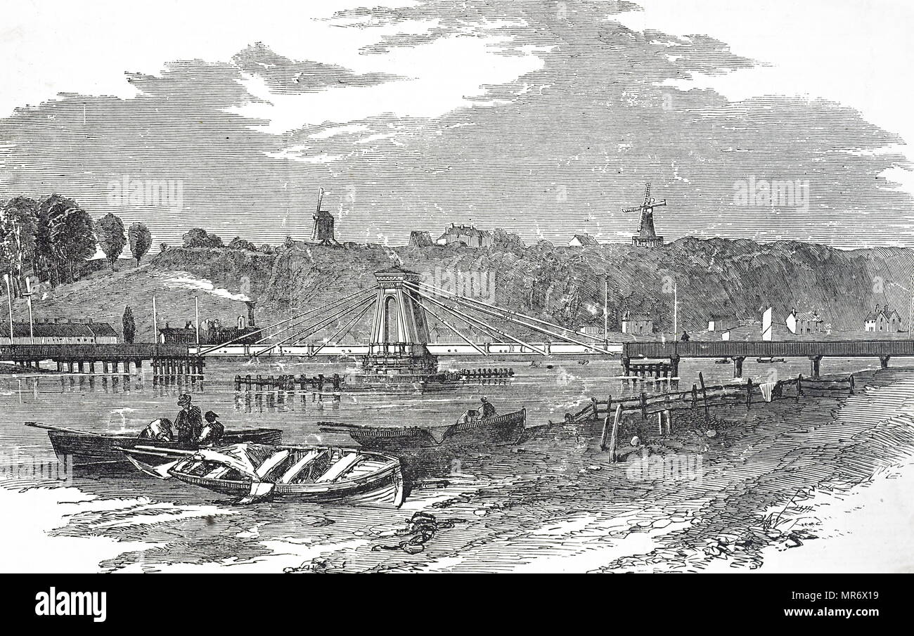 Engraving depicting the Rye Swing Bridge on the South Eastern Railway Line. Dated 19th century Stock Photo