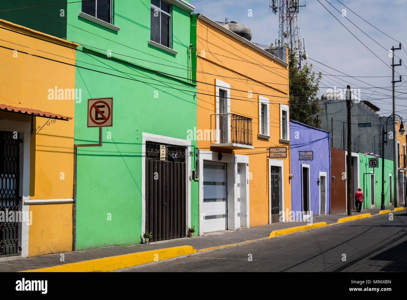 Colourful houses, Cholula, Puebla, Mexico Stock Photo