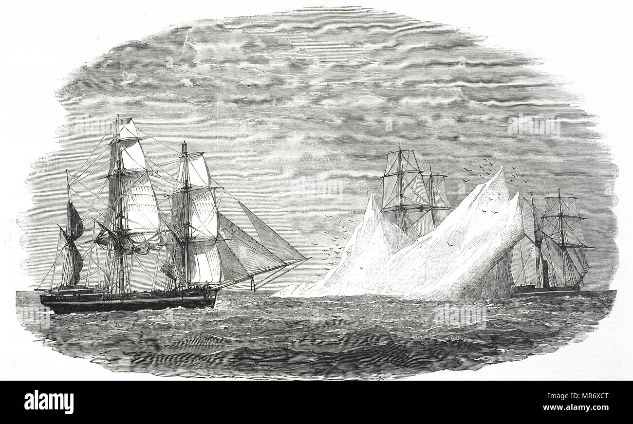 Engraving depicting a scene from Franklin's lost expedition,  a British voyage of Arctic exploration led by Captain Sir John Franklin that departed England in 1845 aboard two ships, HMS Erebus and HMS Terror. Dated 19th century Stock Photo