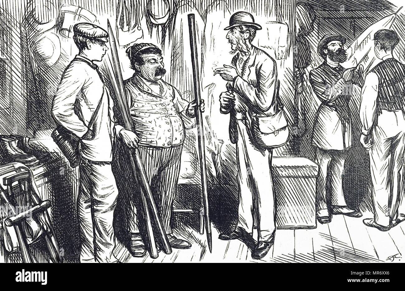 Cartoon depicting boastful members of the Alpine Club, the first mountaineering club. Dated 19th century Stock Photo