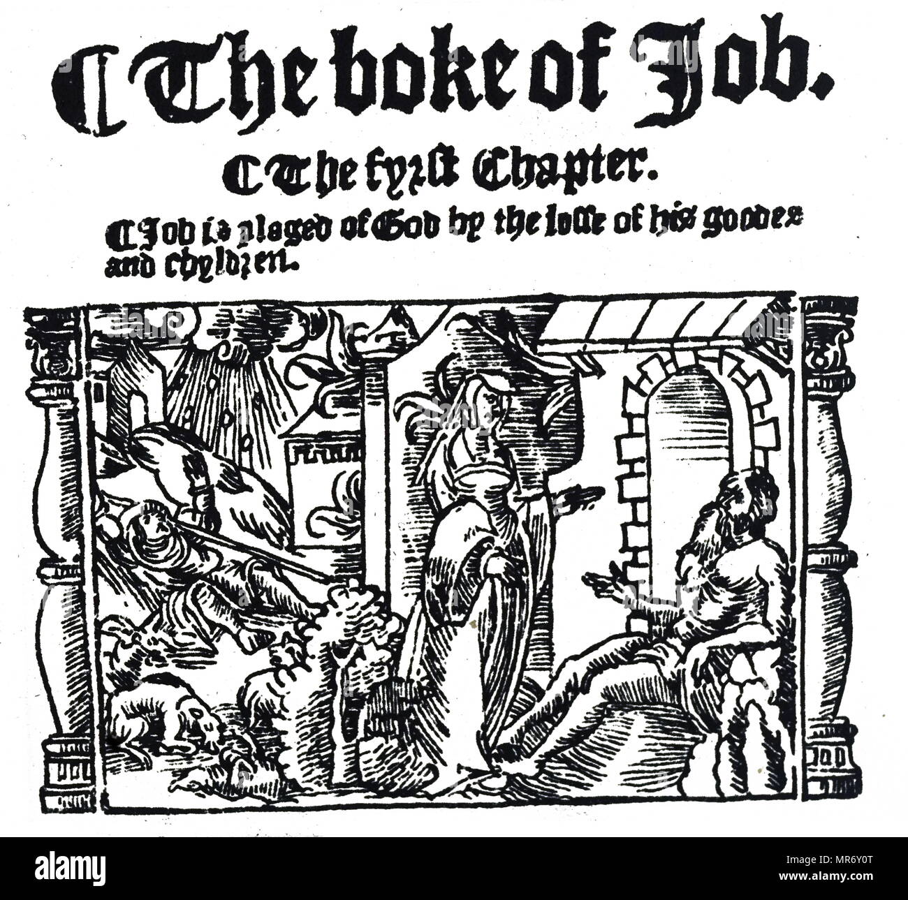The opening chapter of Job from the Great Bible of 1539. Dated 16th century Stock Photo