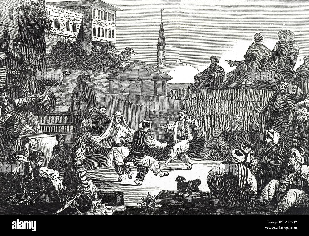 Woodcut engraving depicting a Turkish festival. Dated 19th century Stock Photo