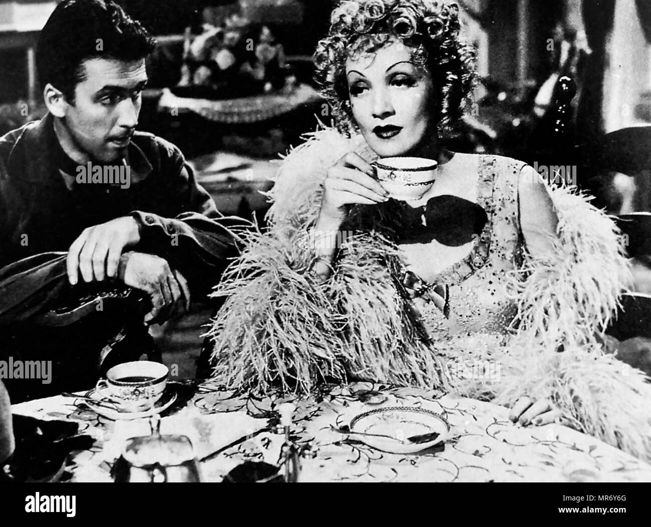 Destry Rides Again is a 1939 western starring Marlene Dietrich and James Stewart, and directed by George Marshall. Stock Photo