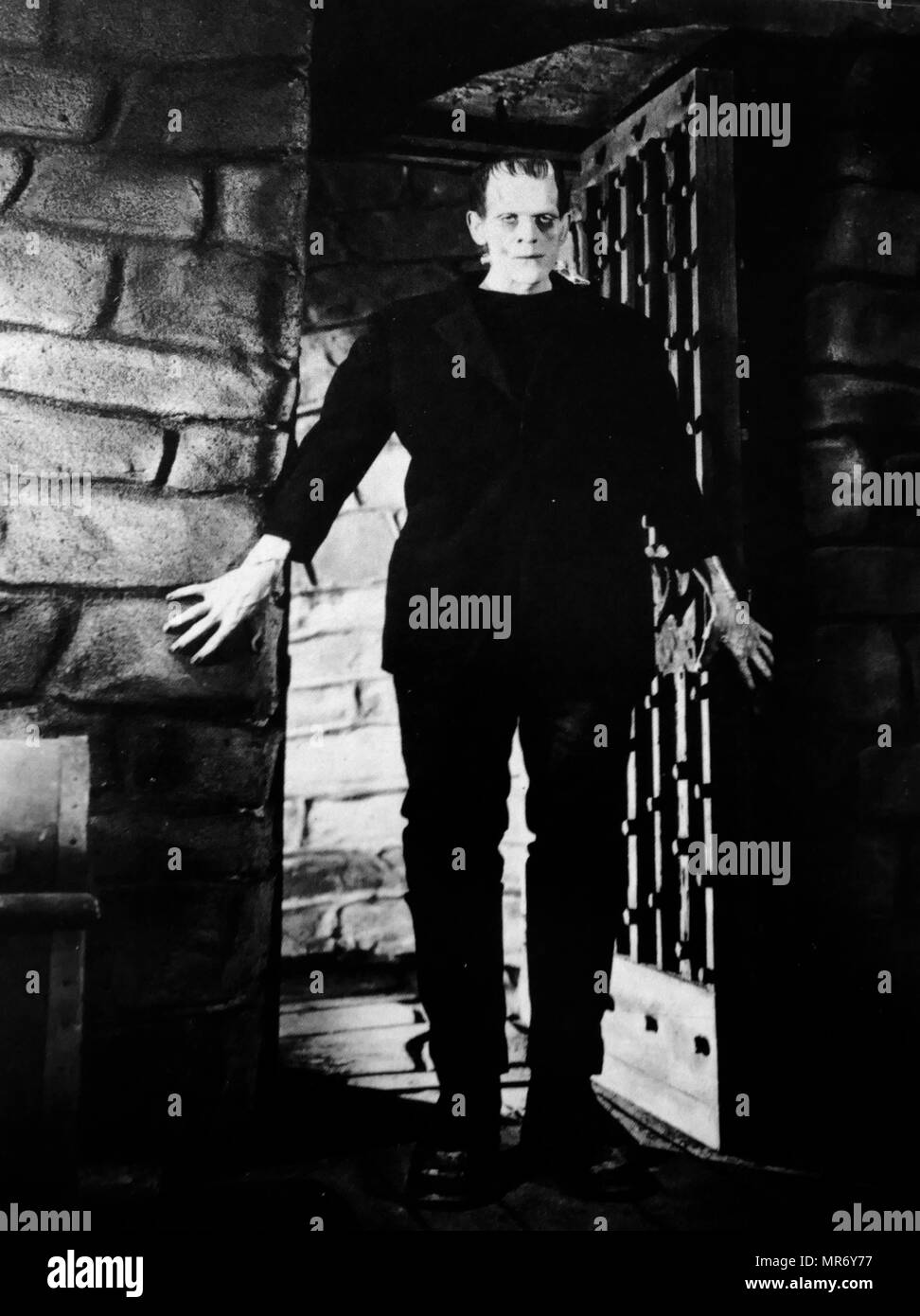 Boris Karloff in Bride of Frankenstein 1935. William Henry Pratt (1887 – 1969), known as Boris Karloff, was an English actor who was primarily known for his roles in horror films. He portrayed Frankenstein's monster in Frankenstein (1931), Bride of Frankenstein (1935), and Son of Frankenstein (1939). Stock Photo