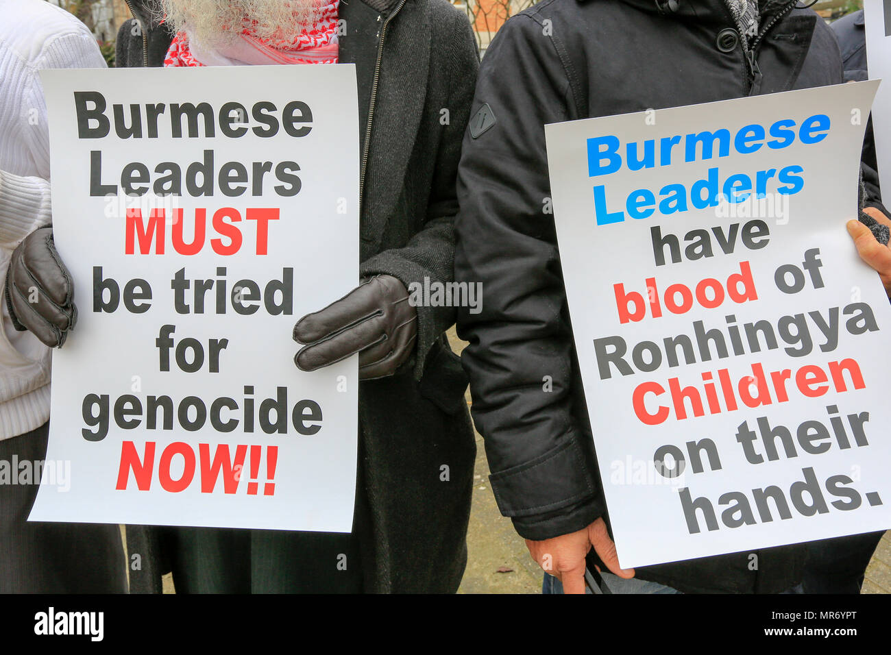 Bangladeshis from European countries demonstrate in front of the European Union headquarters in Brussels calling for an end to the genocide of Rohingy Stock Photo