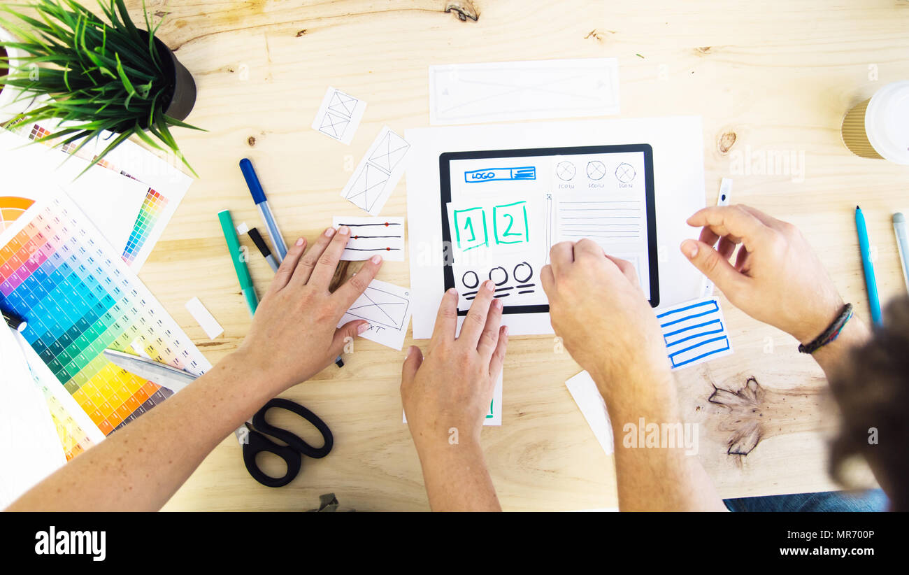 UX tablet designers working Stock Photo Alamy