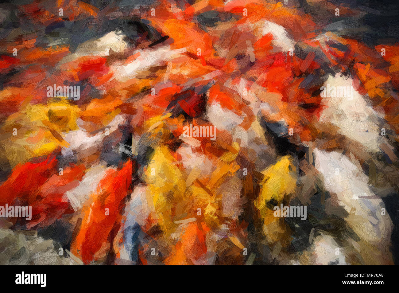 Abstract digital oil painting on canvas full of texture and bright color Stock Photo