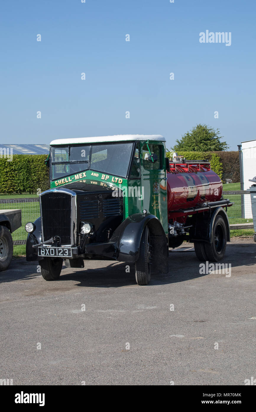 A Green Shell-Mex and BP vintage petrol tanker at Goodwood Airport at Goodwood, Sussex, UK Stock Photo