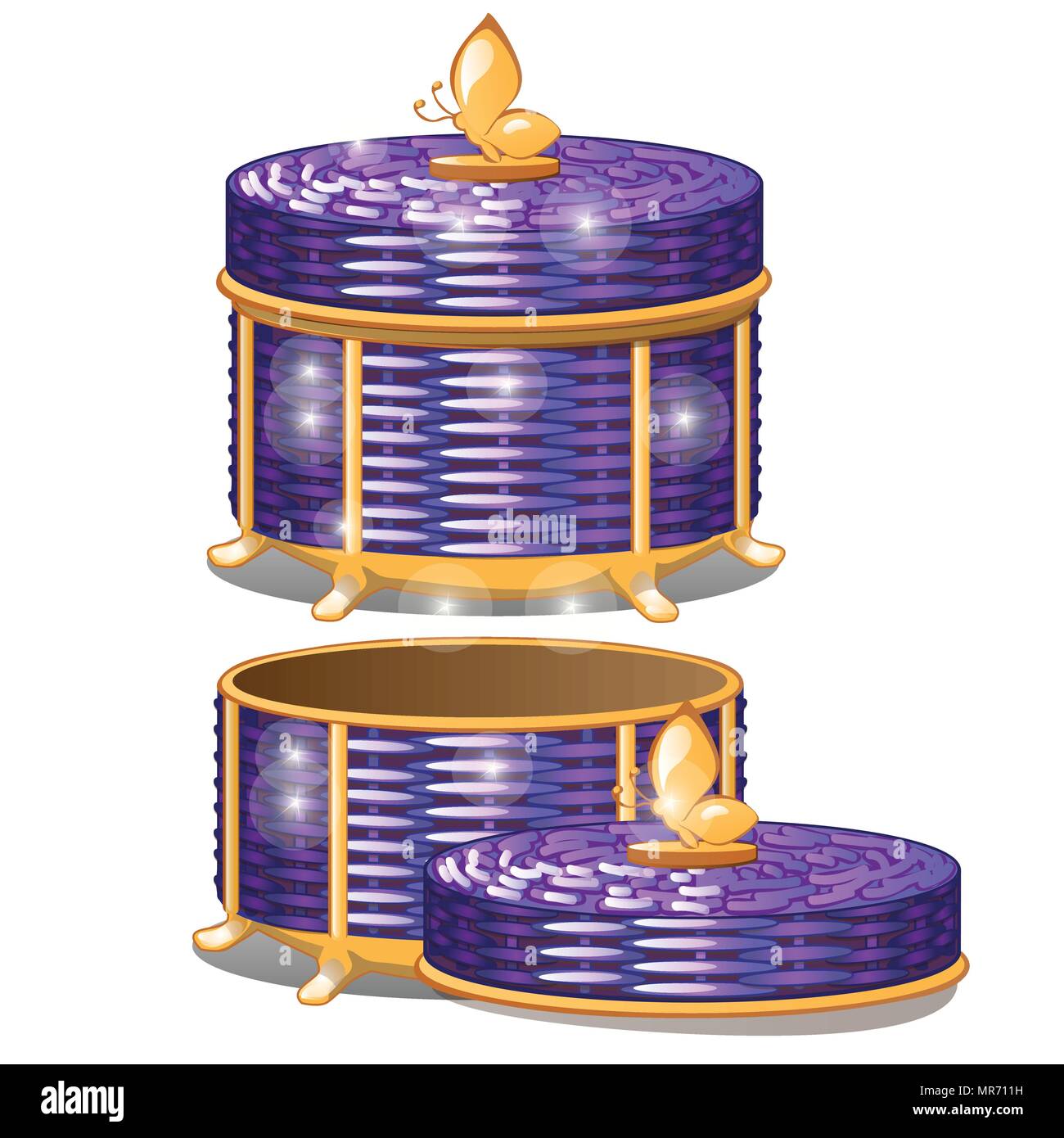 Set of round wicker baskets with lids. Vector illustration Stock Vector ...
