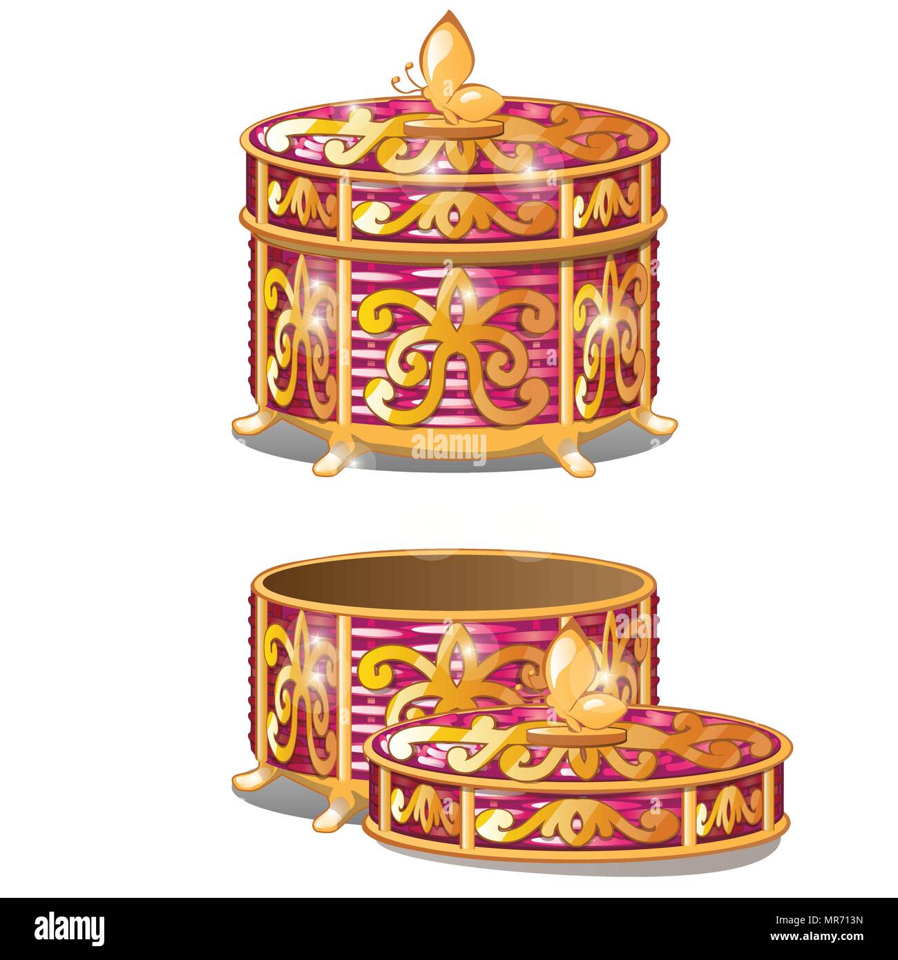 Set of round wicker baskets with lids. Vector illustration Stock Vector ...