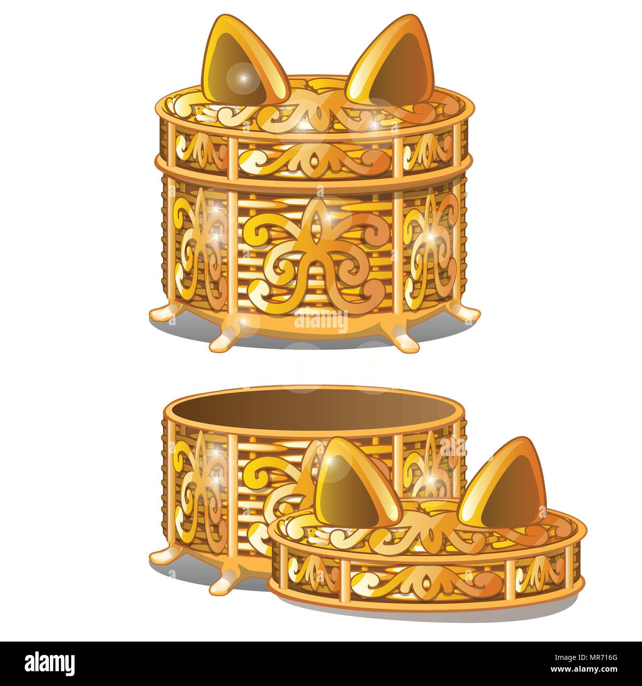 Set of round wicker baskets with lids. Vector illustration Stock Vector ...