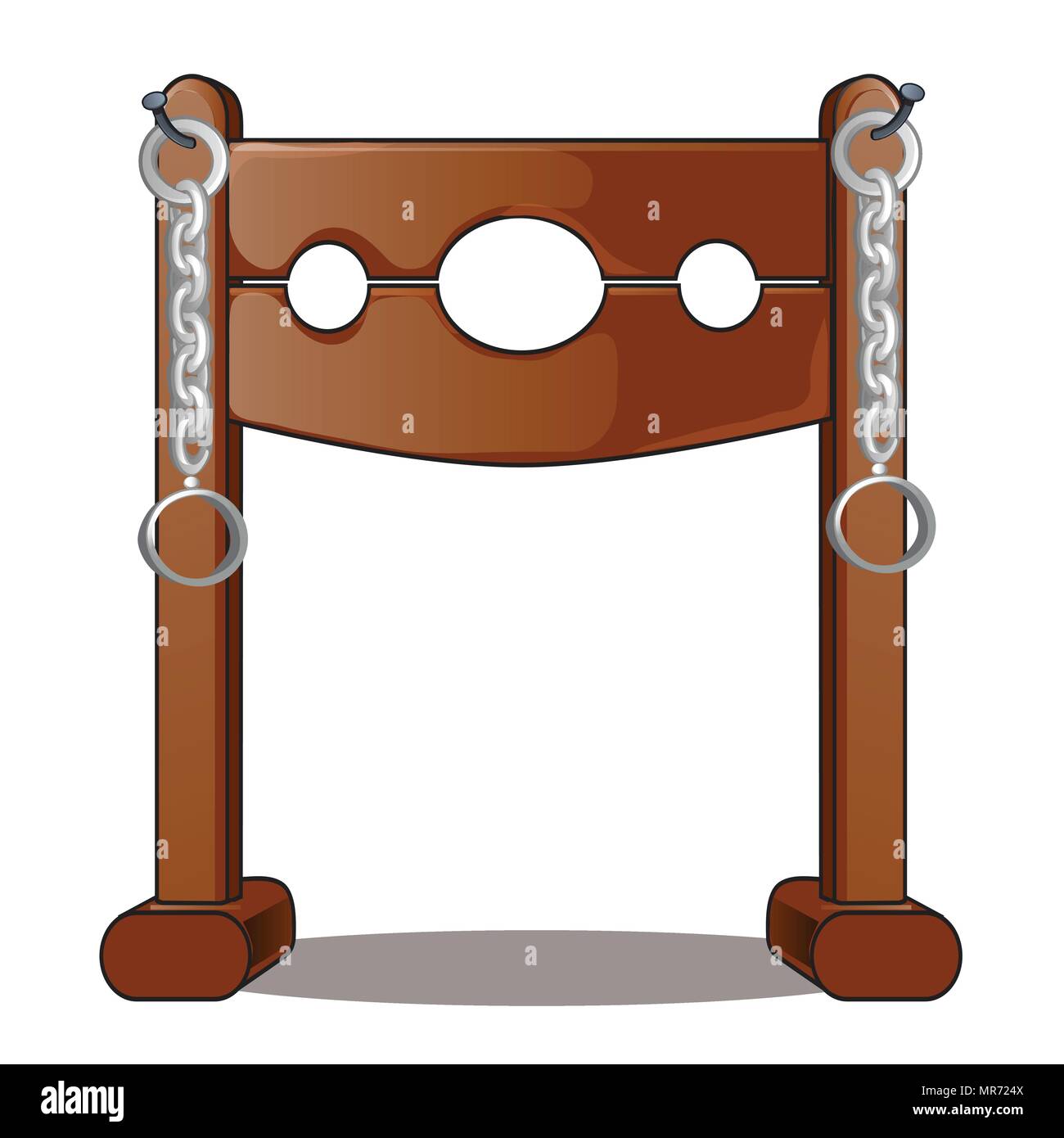 Ancient instruments of torture. Wooden shackles isolated on white background. Vector illustration. Stock Vector