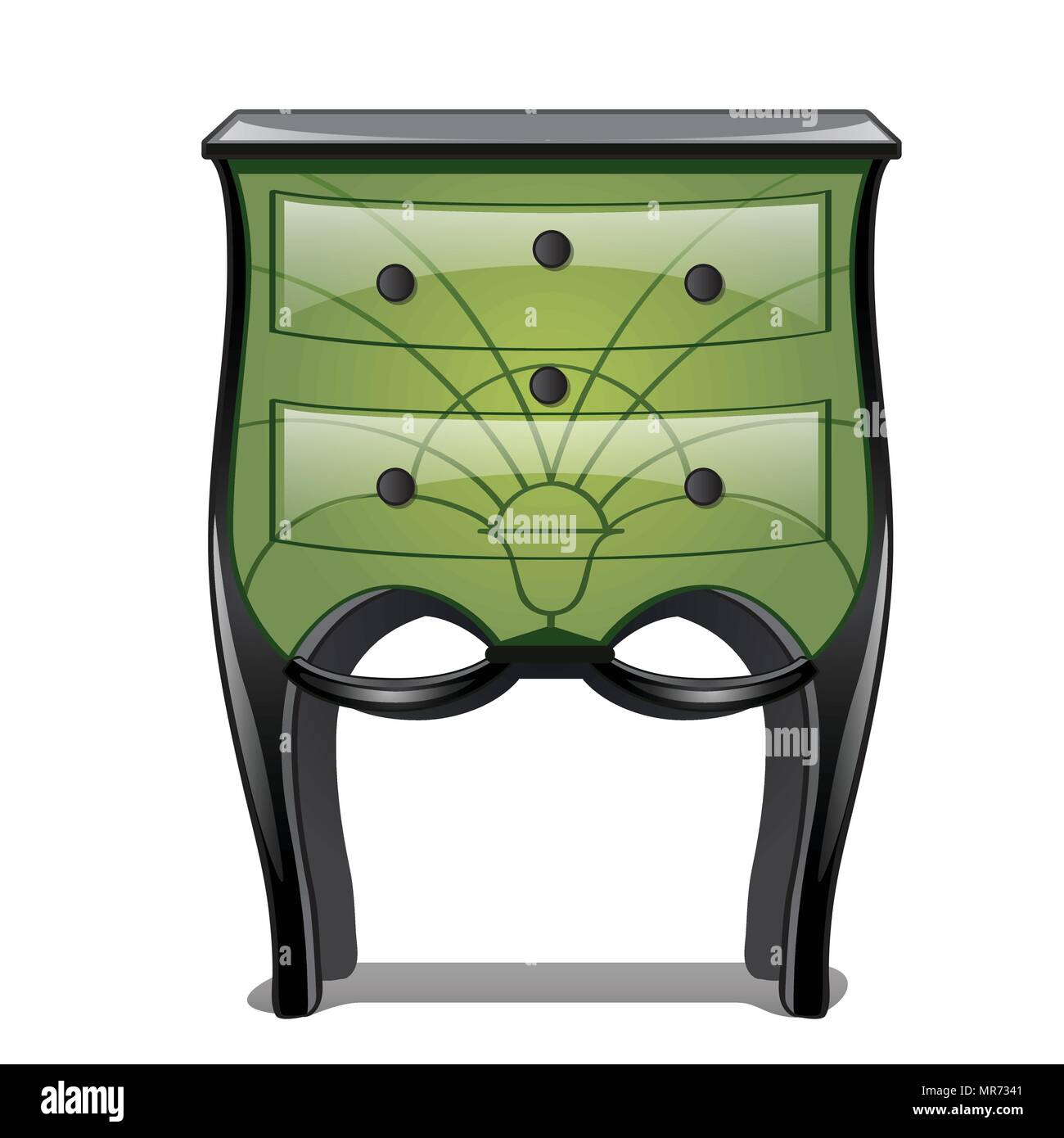 Green bedside table in vintage style isolated on white background