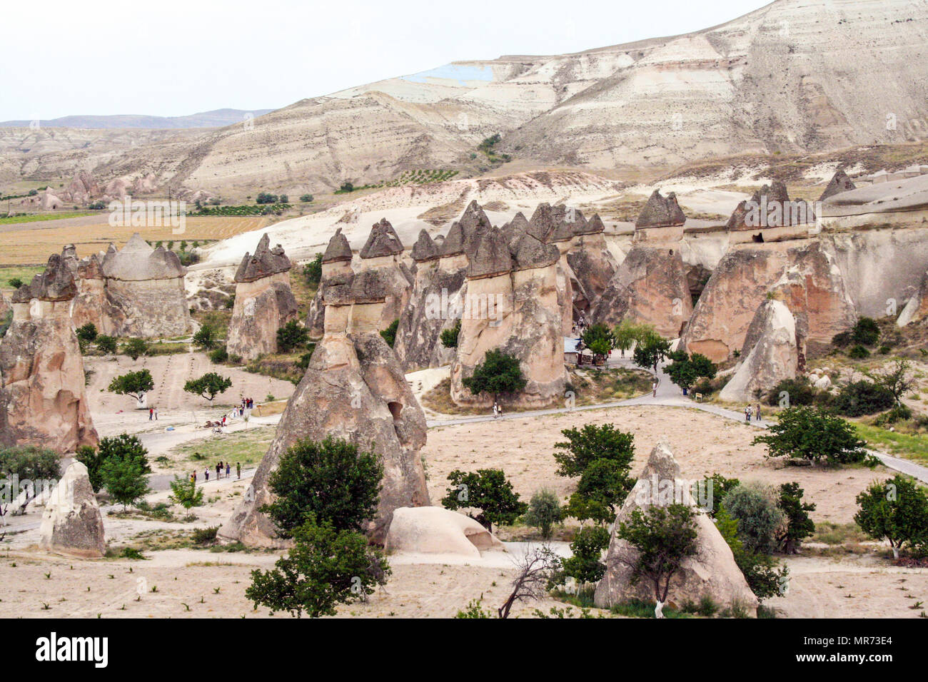 spectacular rock formations called fairy chimneys in the valley of Goreme, Cappadocia, Turkey Stock Photo