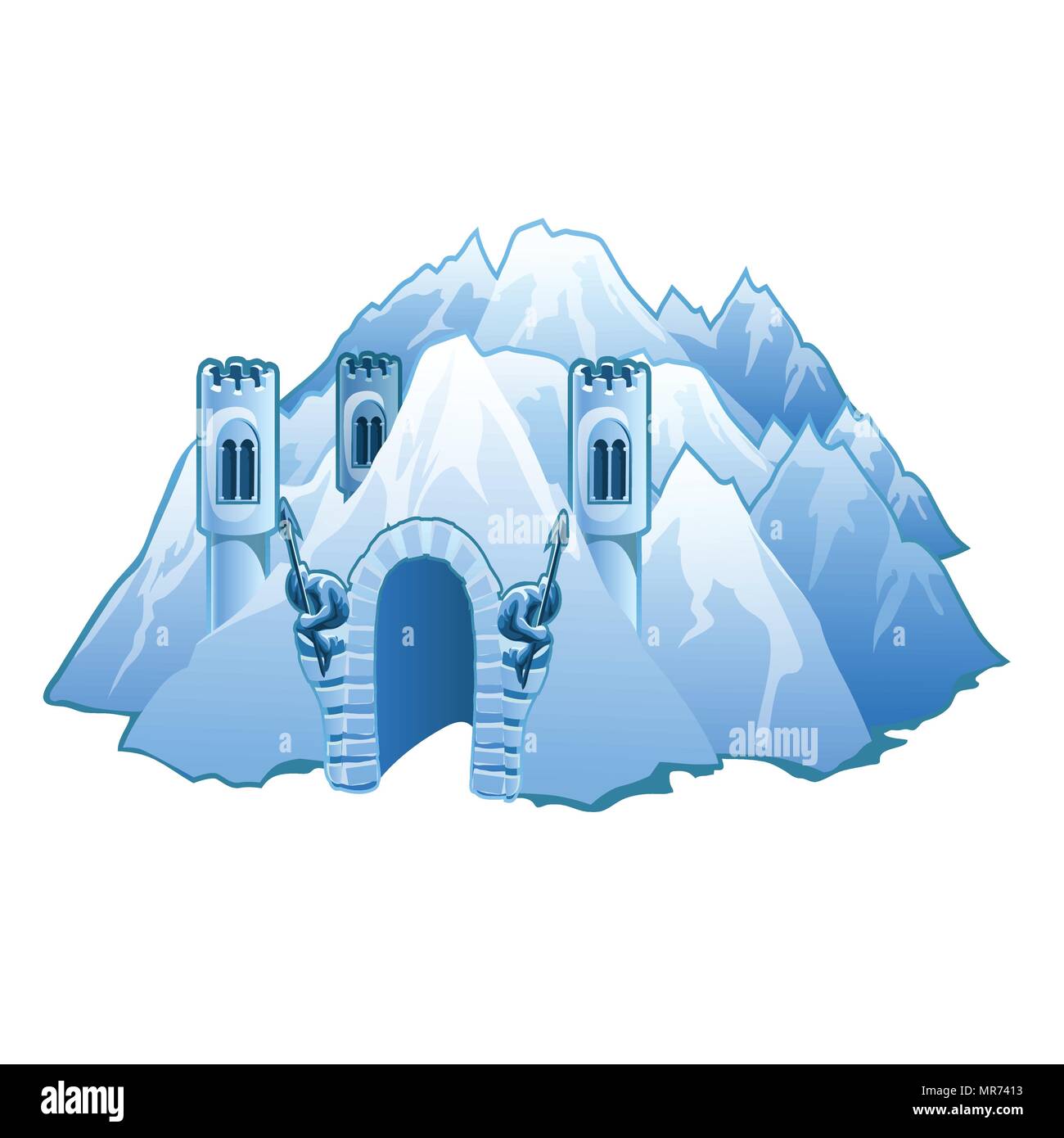 Ice castle in the mountains. Vector illustration. Stock Vector