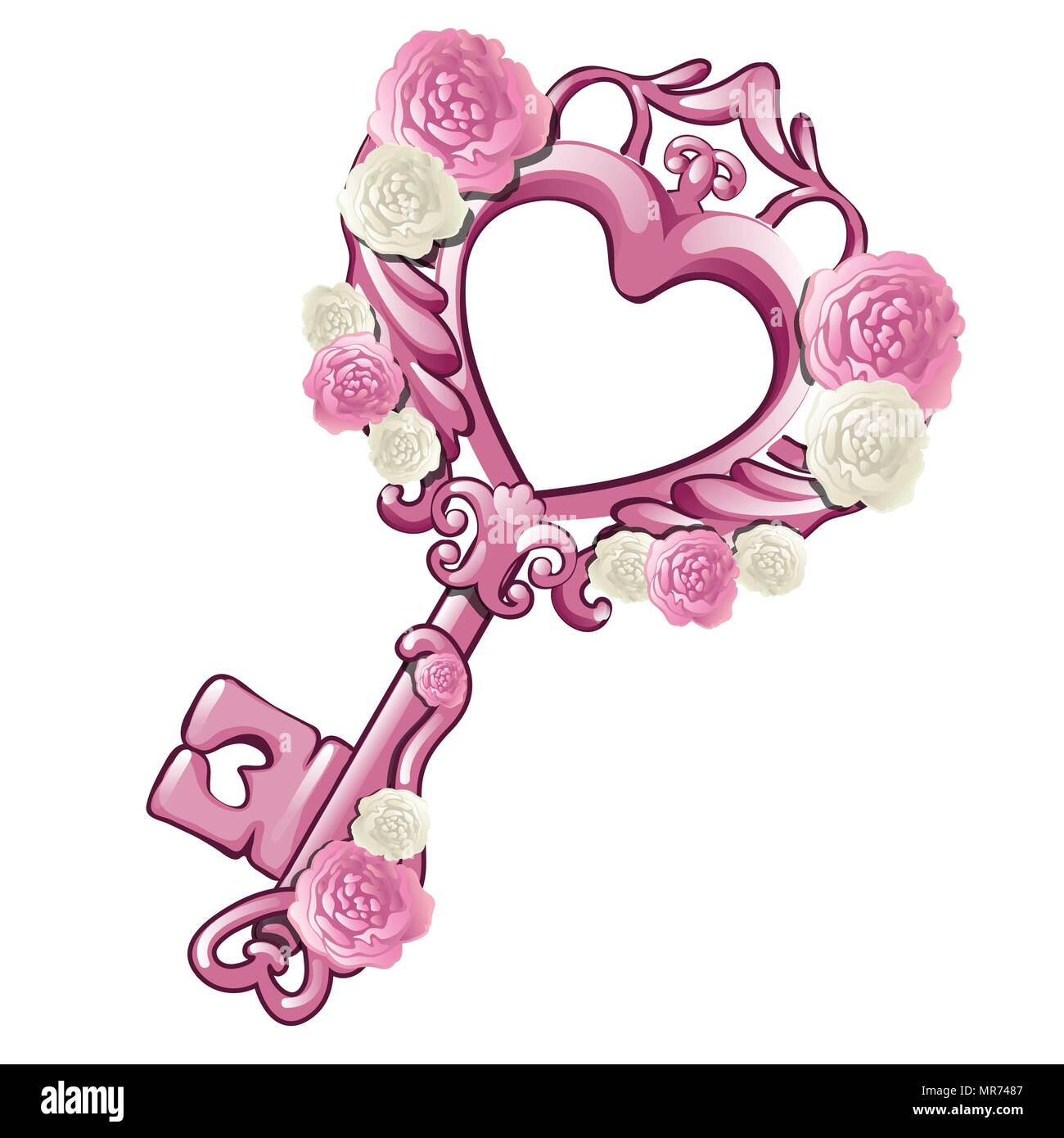 Beautiful vintage key in the shape of a pink heart decorated with