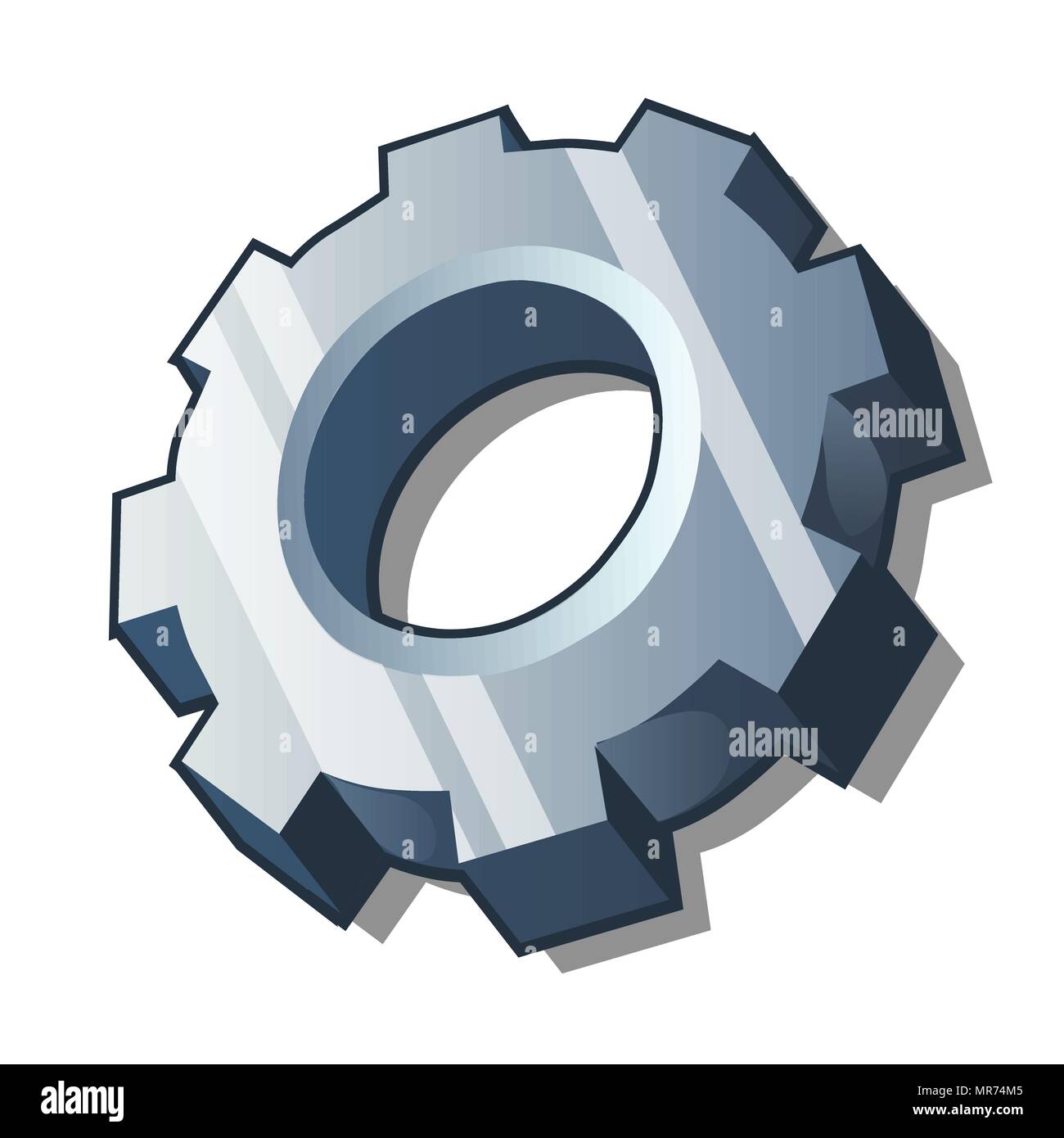 Steel gear isolated on a white background. Cartoon vector closeup