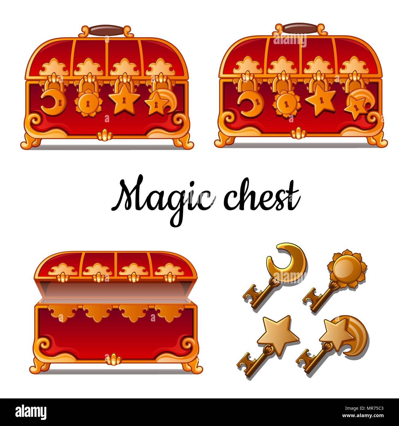 Three red chest with four locks and keys. Vector illustration Stock Vector Image & Art Alamy