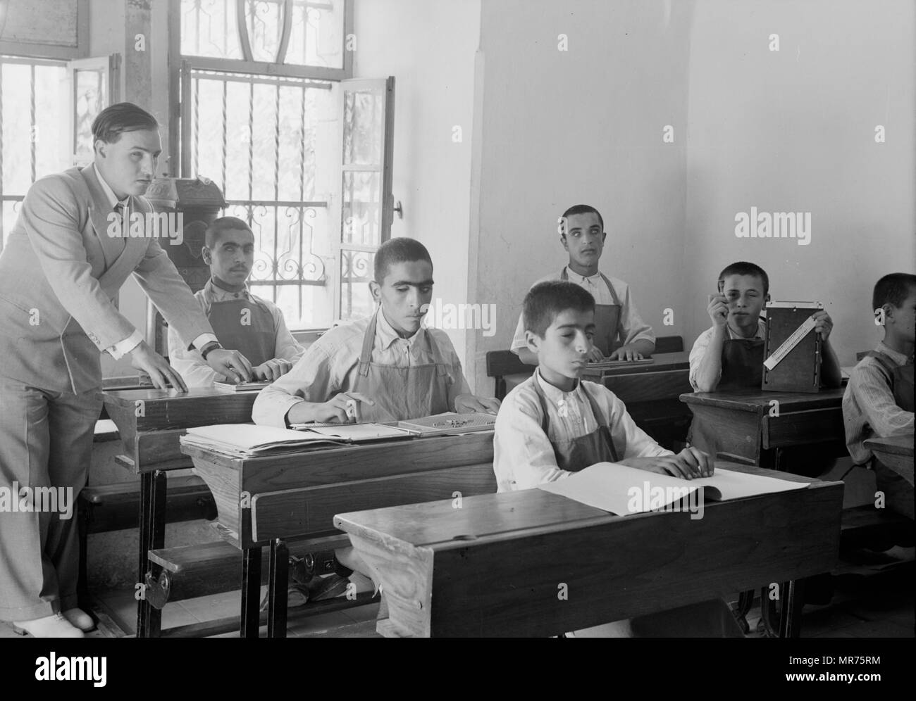 Visually impaired blind school boy Black and White Stock Photos