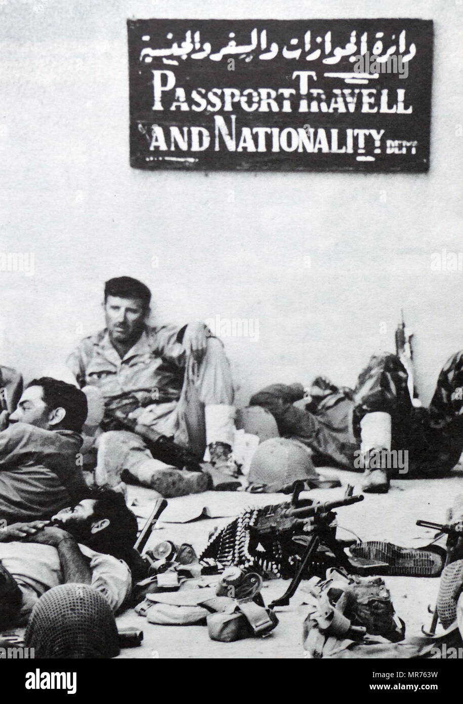 Six Day War, Rafah Gaza. Israeli soldiers at rest during a break in the fighting in Rafah, a Palestinian city and refugee camp in the southern Gaza Strip. Stock Photo