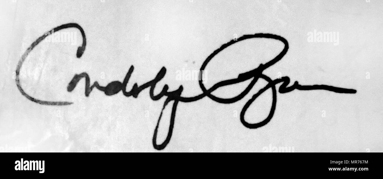 Signature in Marble belonging to Condoleezza 'Condi' Rice (born 1954); American political scientist and diplomat. She served as the 66th United States Secretary of State, the second person to hold that office in the administration of President George W. Bush. Rice was the first female African-American Secretary of State Stock Photo