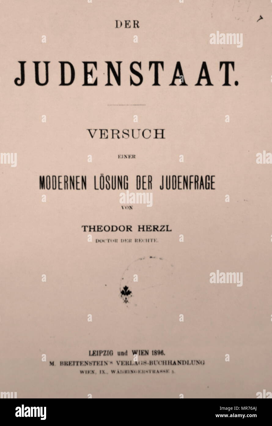 1896 Edition, of Der Judenstaat, by Theodor Herzl Stock Photo