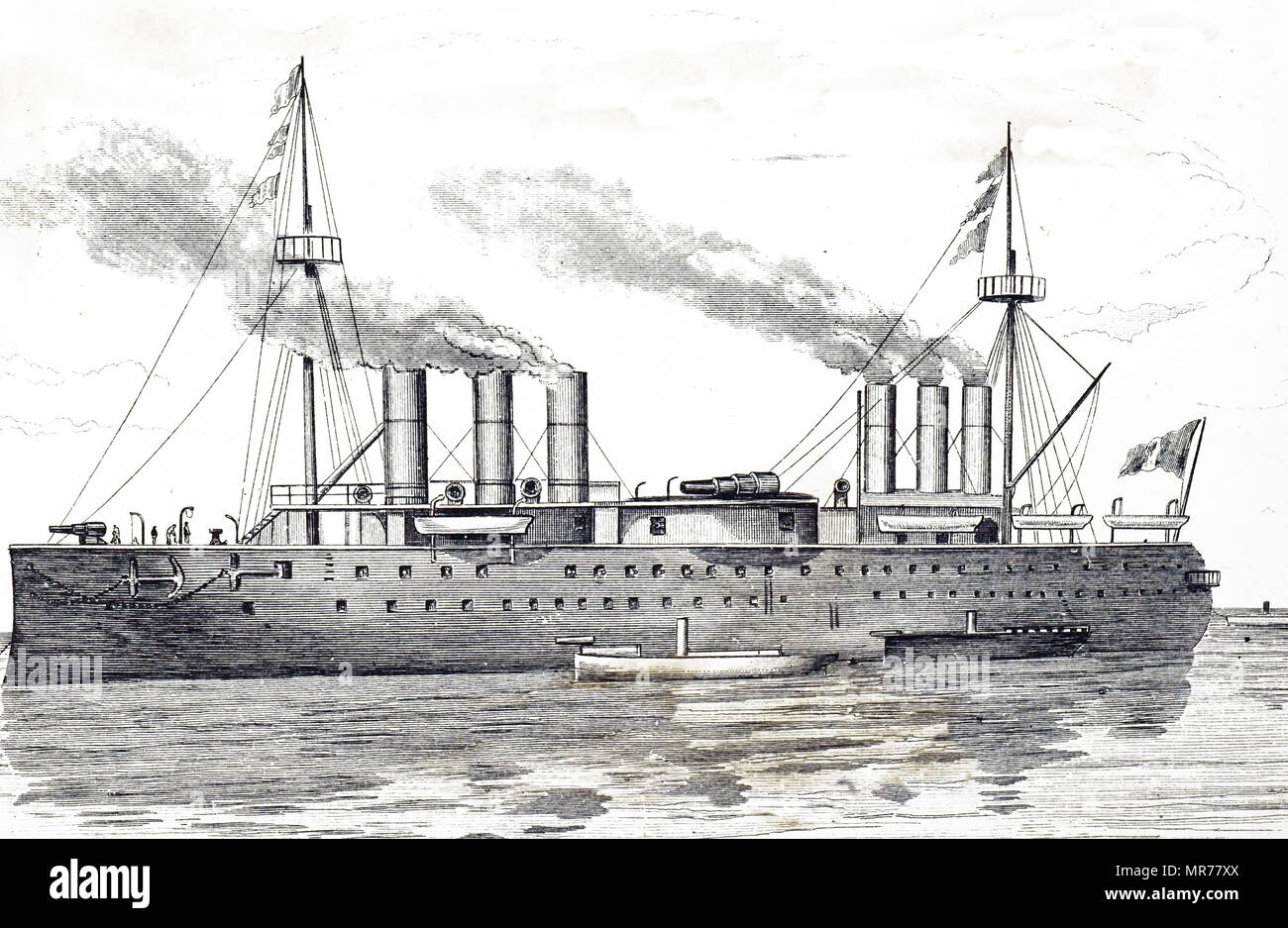 The Italia; Italian; naval ironclad warship. Illustration 1890 Stock Photo
