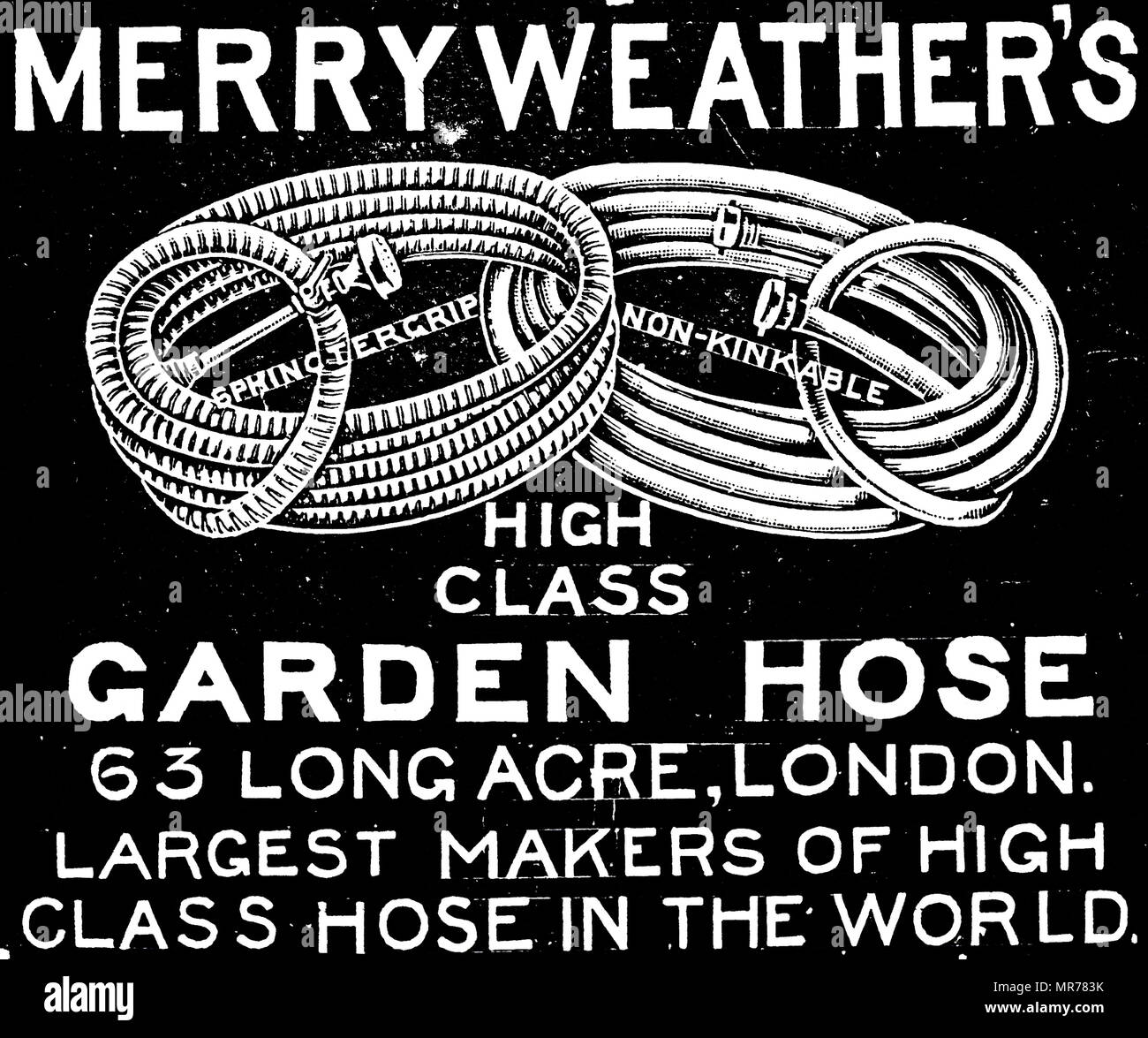 Advertisement for Merryweather's Garden Hose. Dated 20th century Stock Photo