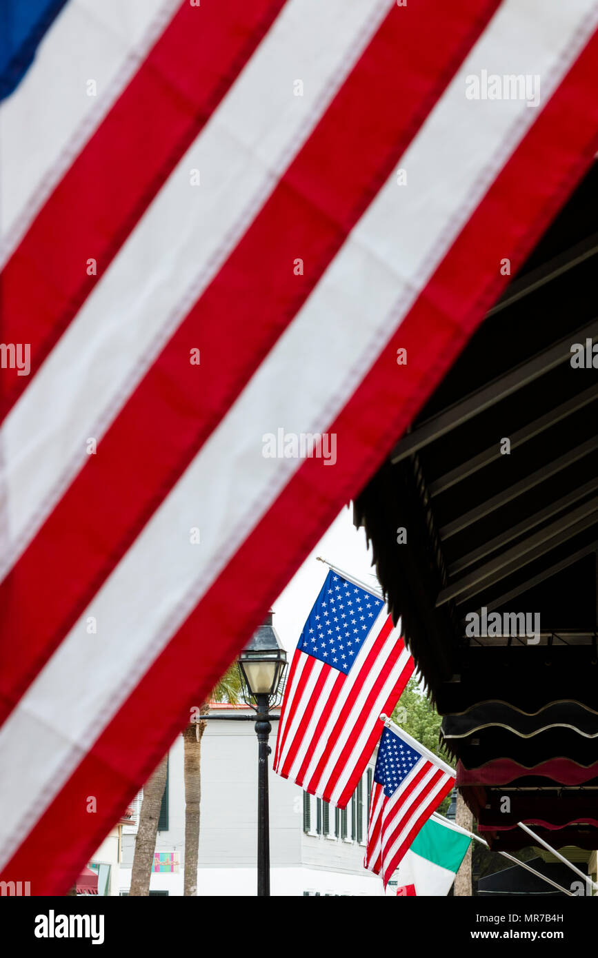 American flags flying from buildings in St Augustine Florida Stock Photo