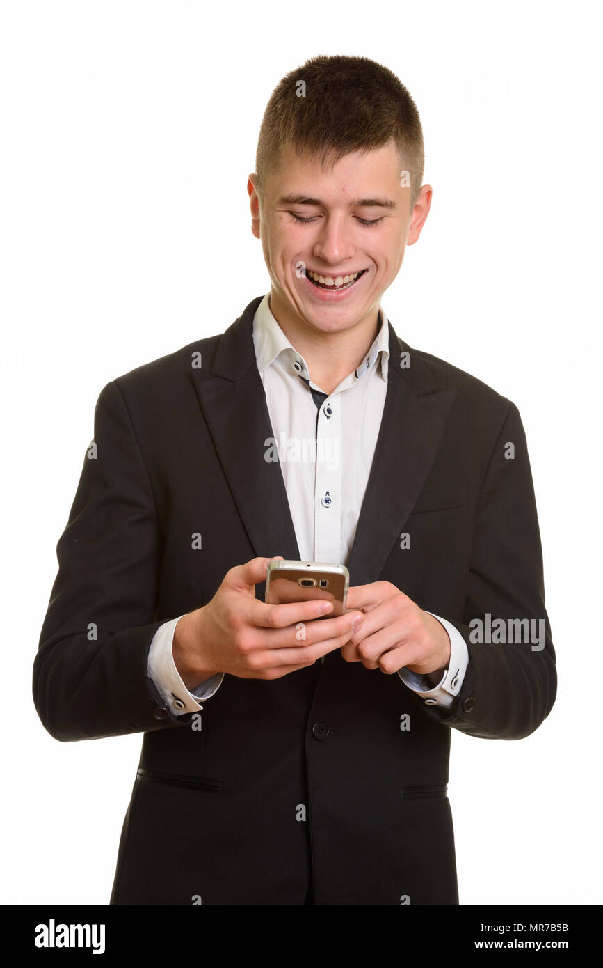 Happy business young man using hi-res stock photography and images - Alamy