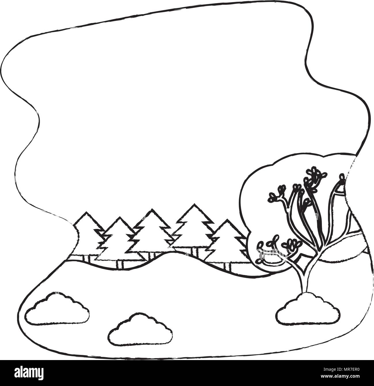 grunge nature landscape with pine trees and mountains Stock Vector ...