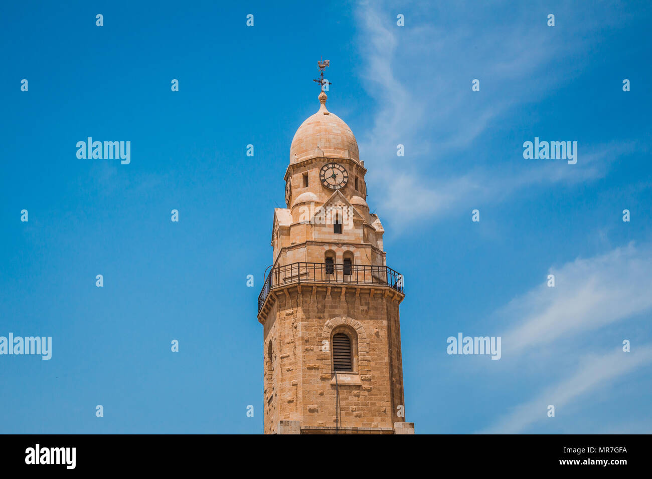 The clock tower of the Abbey of the Dormition building at mount zion in
