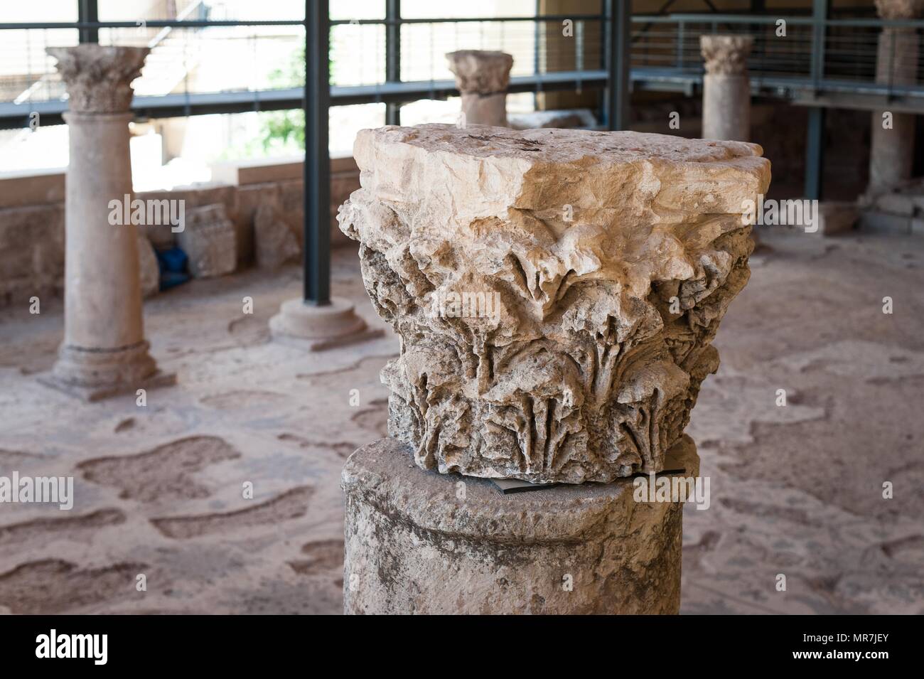 Corinthian columns in the Madaba Archeoloical museum. Stock Photo